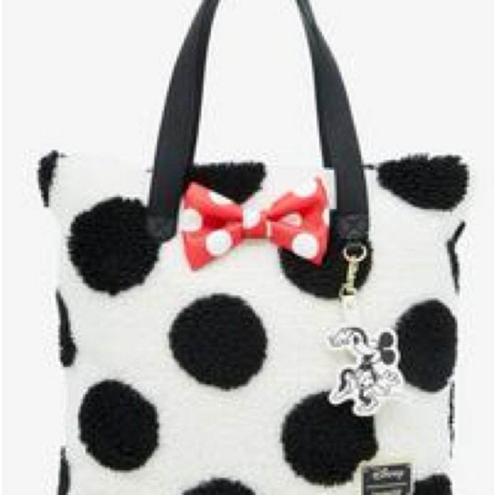 Disney Black and White Polka Dot Tote with Red Bow
